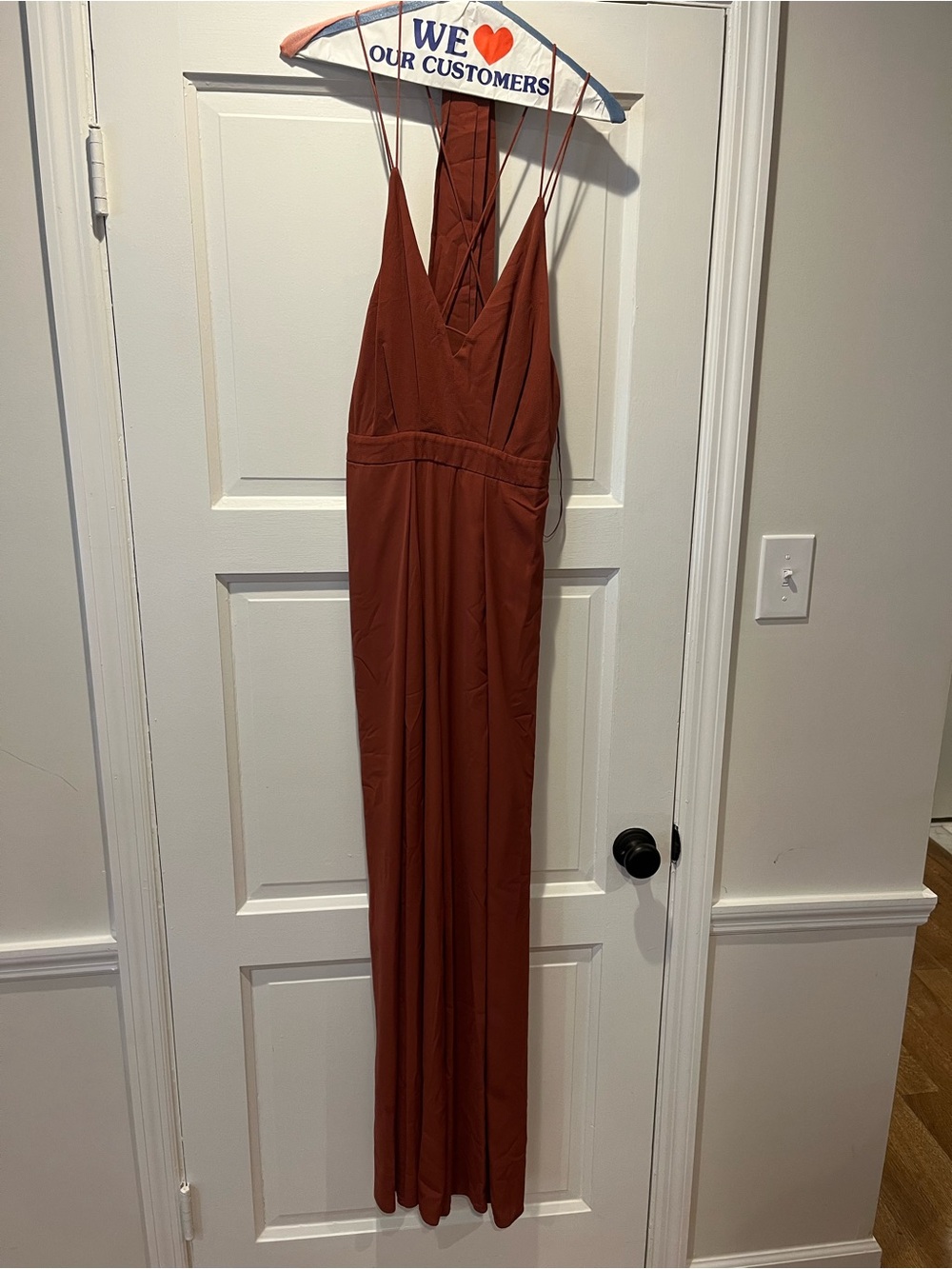 American Threads Rust-Colored Sleeveless V-Neck Jumpsuit